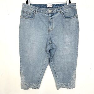 Lane Bryant Light Wash Blue Cropped Jeans with Lace Hem